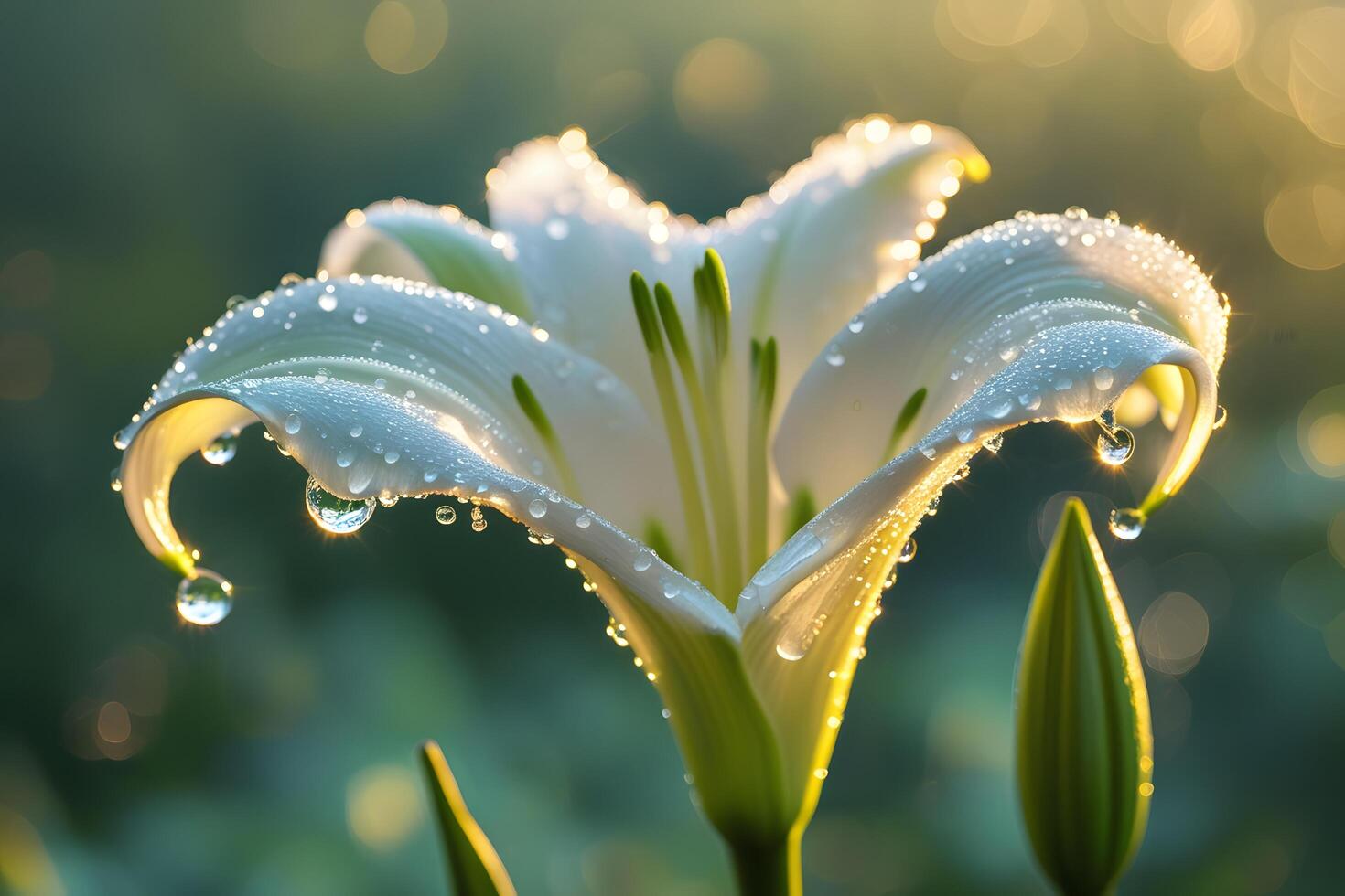 A white lily with water droplets on it photo