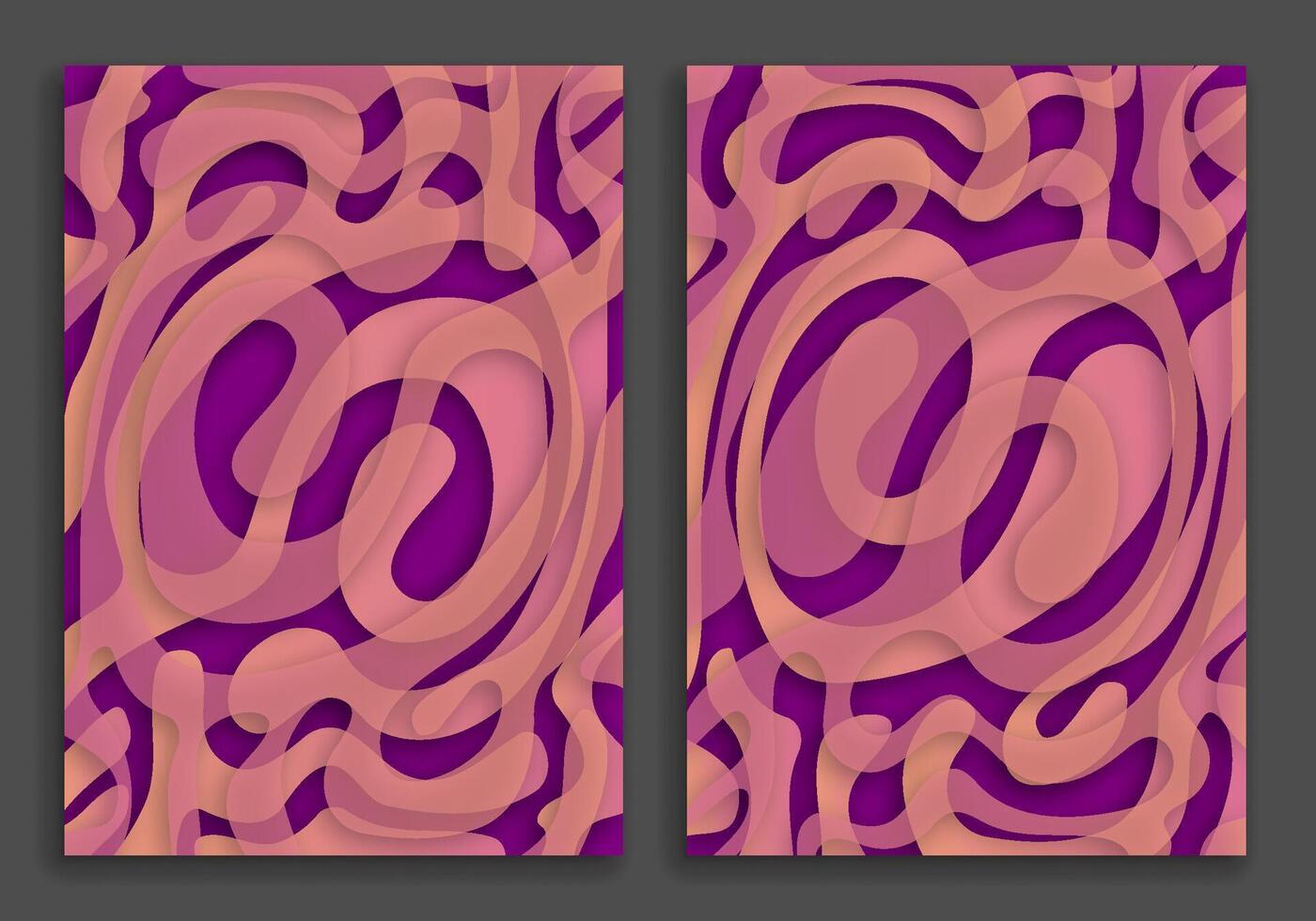 abstract liquid background with pink, orange and purple gradient lines and velvet smoke swirls. A4 3D template for cover or presentation. vector