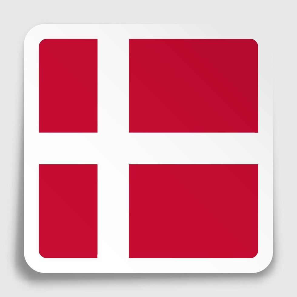 DENMARK flag icon on paper square sticker with shadow. Button for mobile application or web. image vector