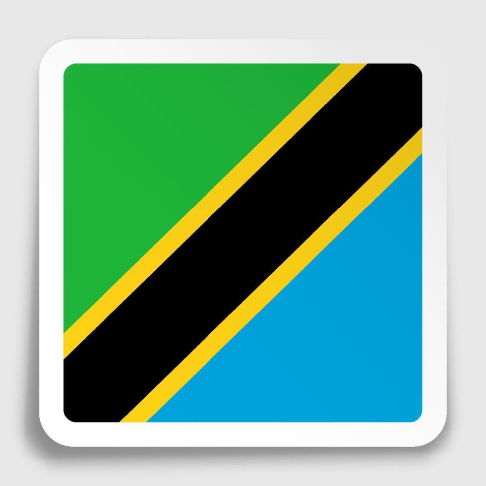 Tanzania flag icon on paper square sticker with shadow. Button for mobile application or web. image vector
