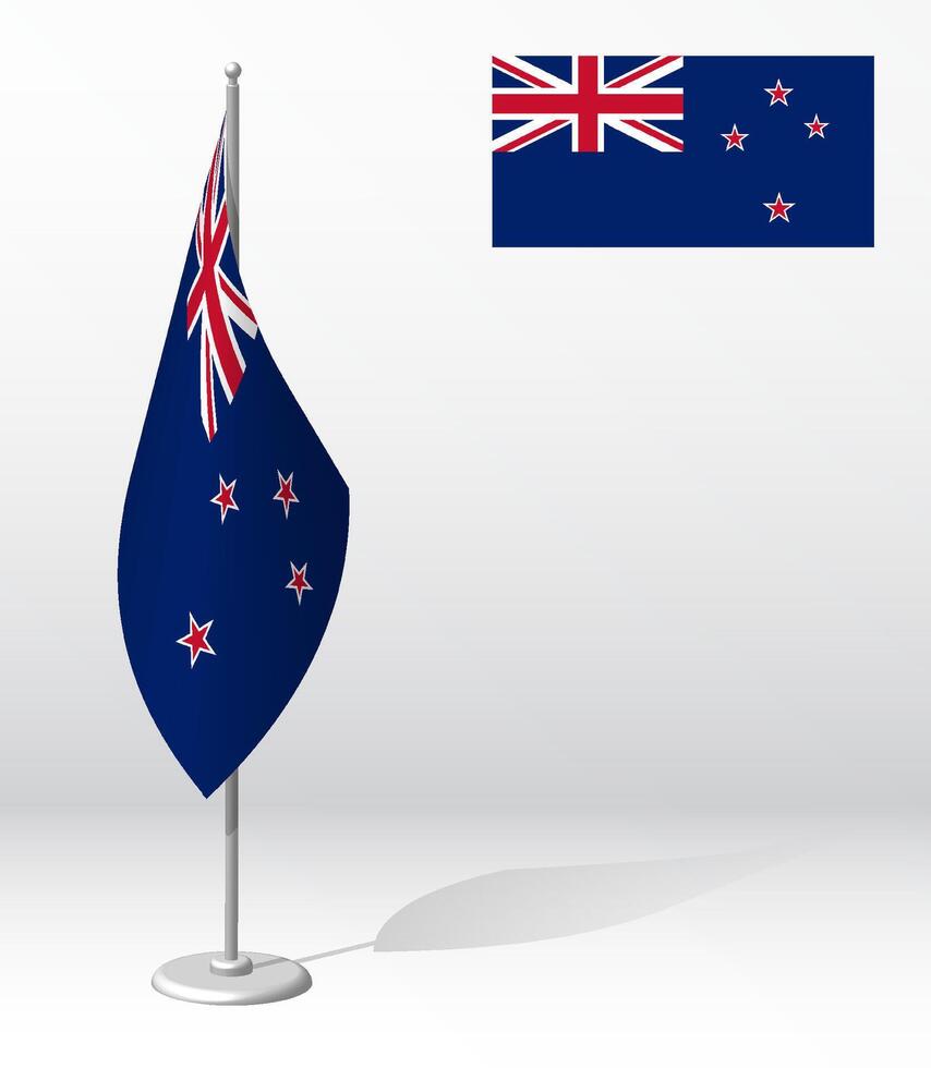 NEW ZEALAND flag on flagpole for registration of solemn event, meeting foreign guests. National independence day of NEW ZEALAND. Realistic 3D on white vector