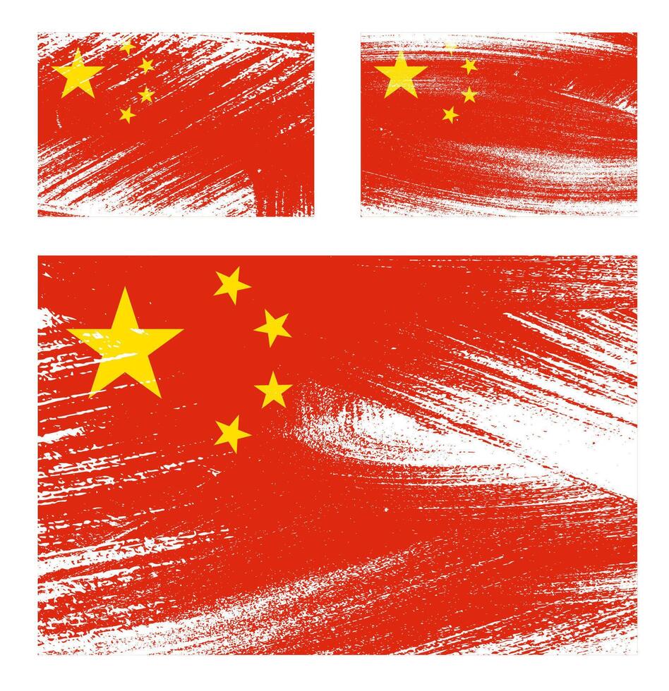 set of China flag chalk scratch paint grunge textures on white background. Texture of old poster back with China flag. image vector