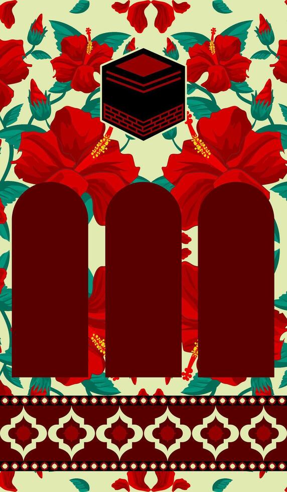 red Muslim rug with Hibiscus background vector