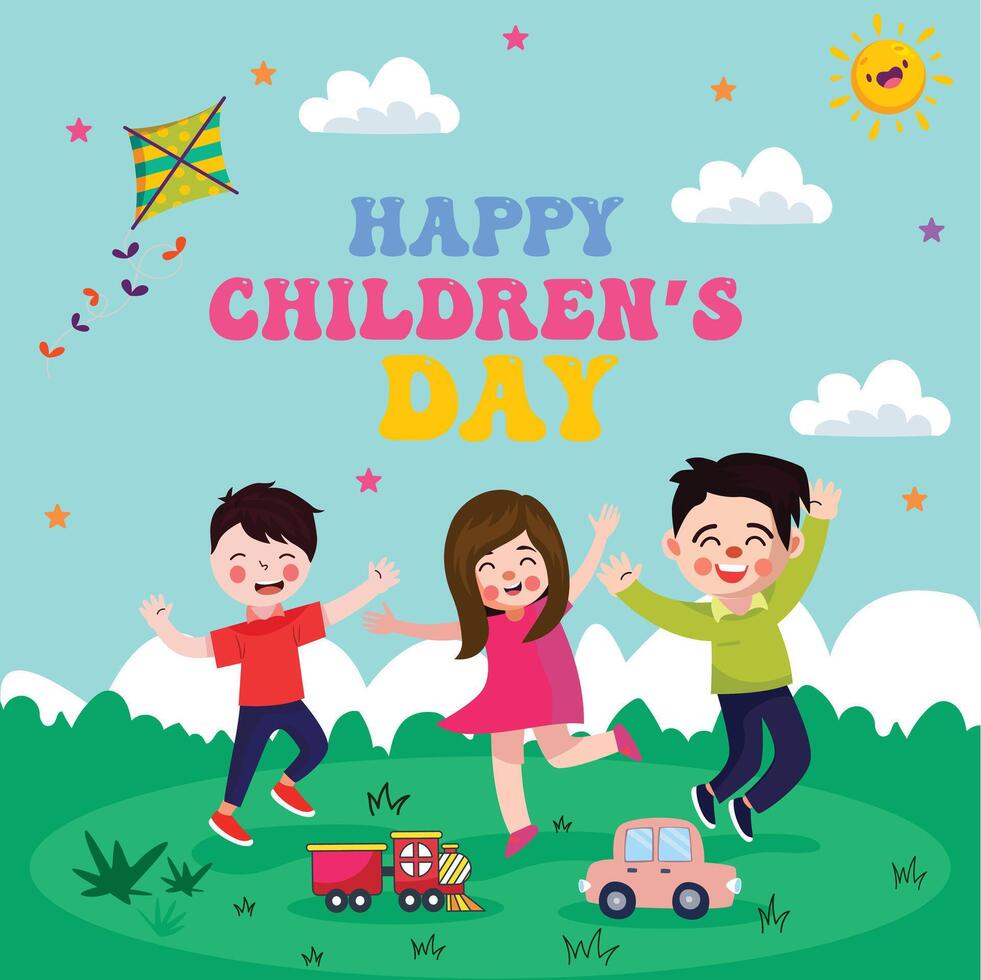 Happy Children's Day Celebration Cute Kids, Toys and Fun Illustration vector