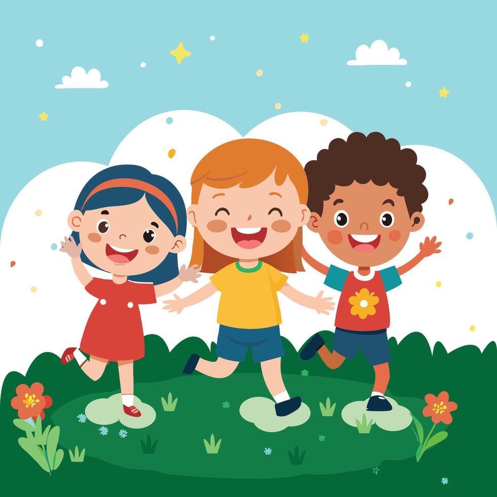 Happy kids playing in the park illustration vector