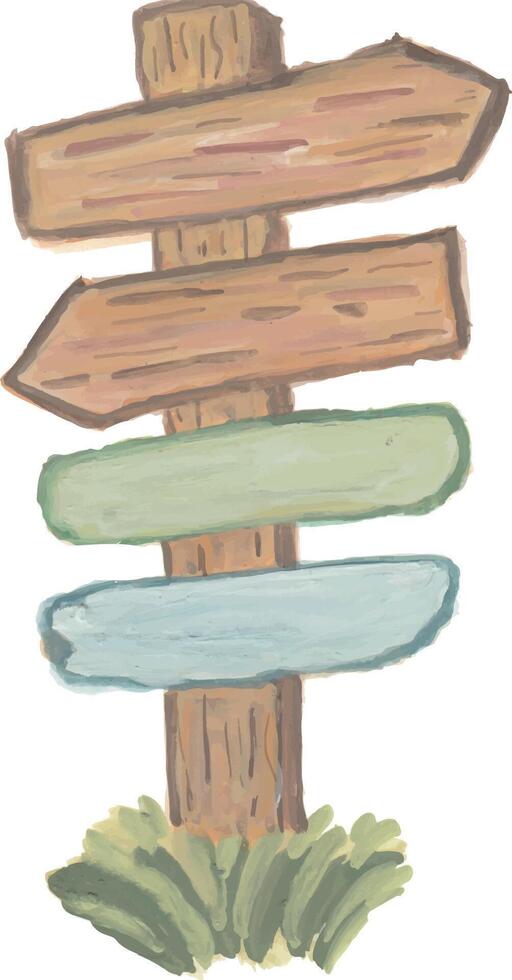 a wooden signpost with three arrows pointing in different directions vector