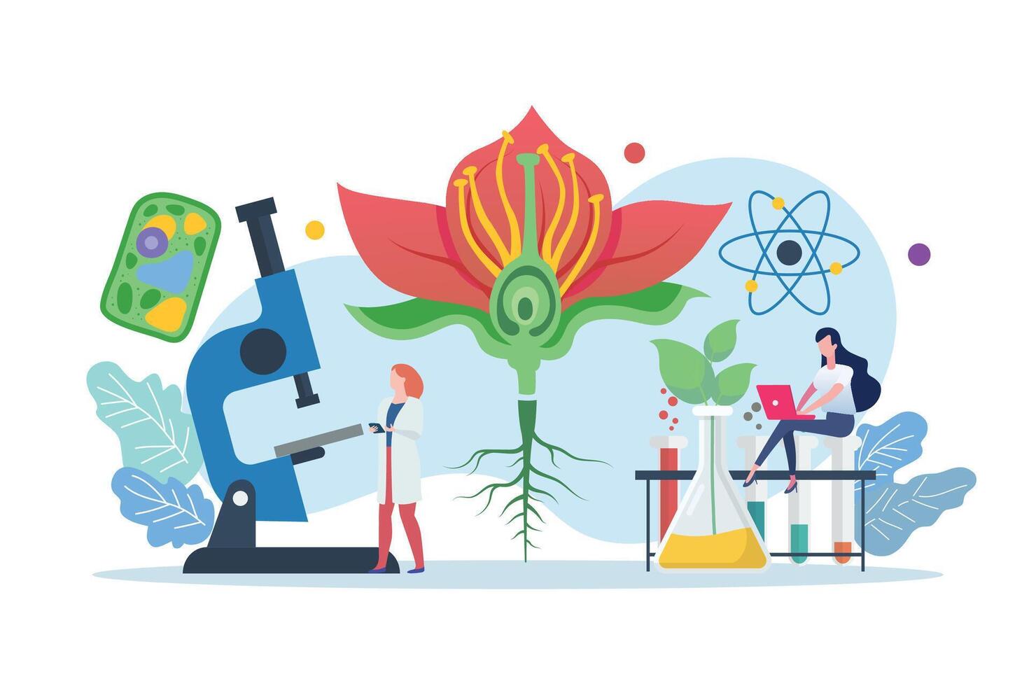 Biology scene with miniature people vector