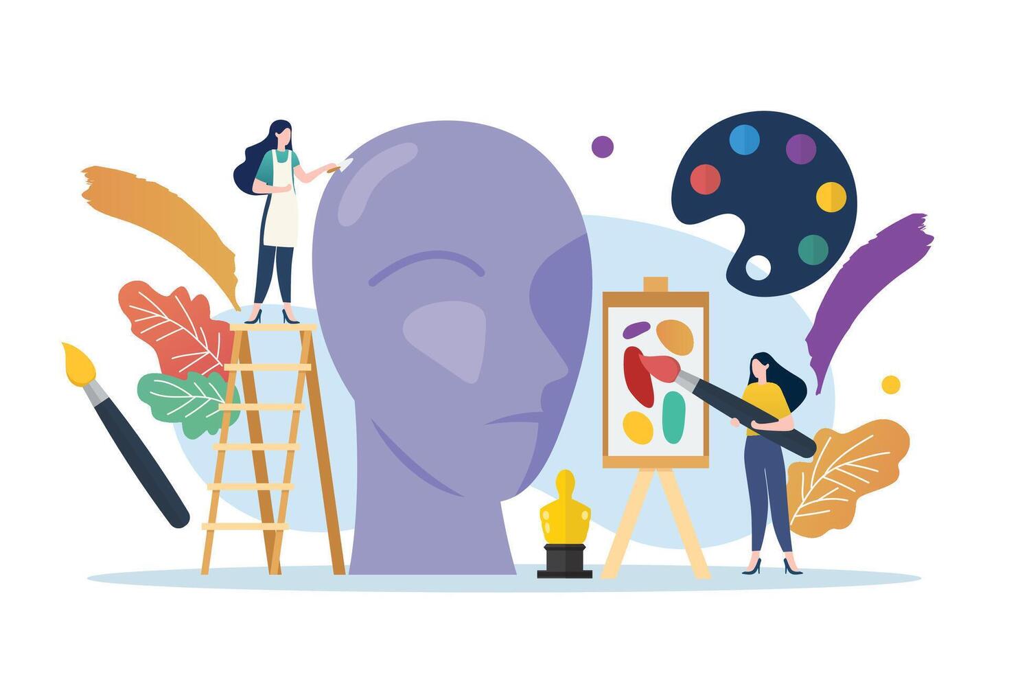 Art class in school with miniature people vector
