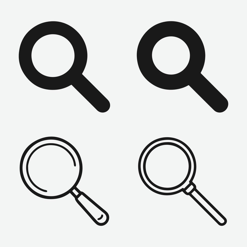 Magnifying Glass Icon Set. Simple Black and White Magnifying Glass Icons. Search and Zoom Icons. vector