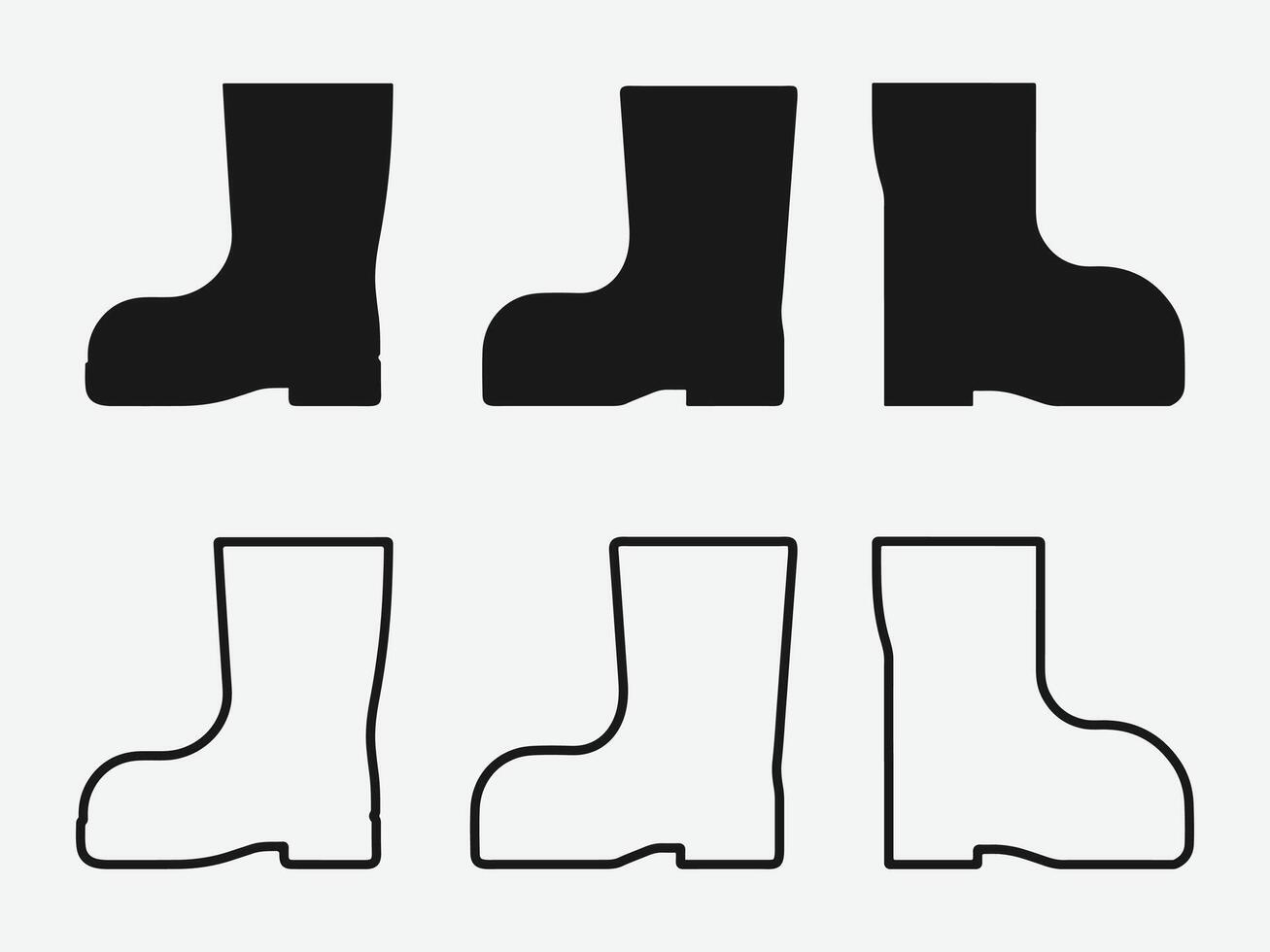 Illustration of Work Boots in Solid and Outline Styles. Worker Boot Silhouette Set. vector