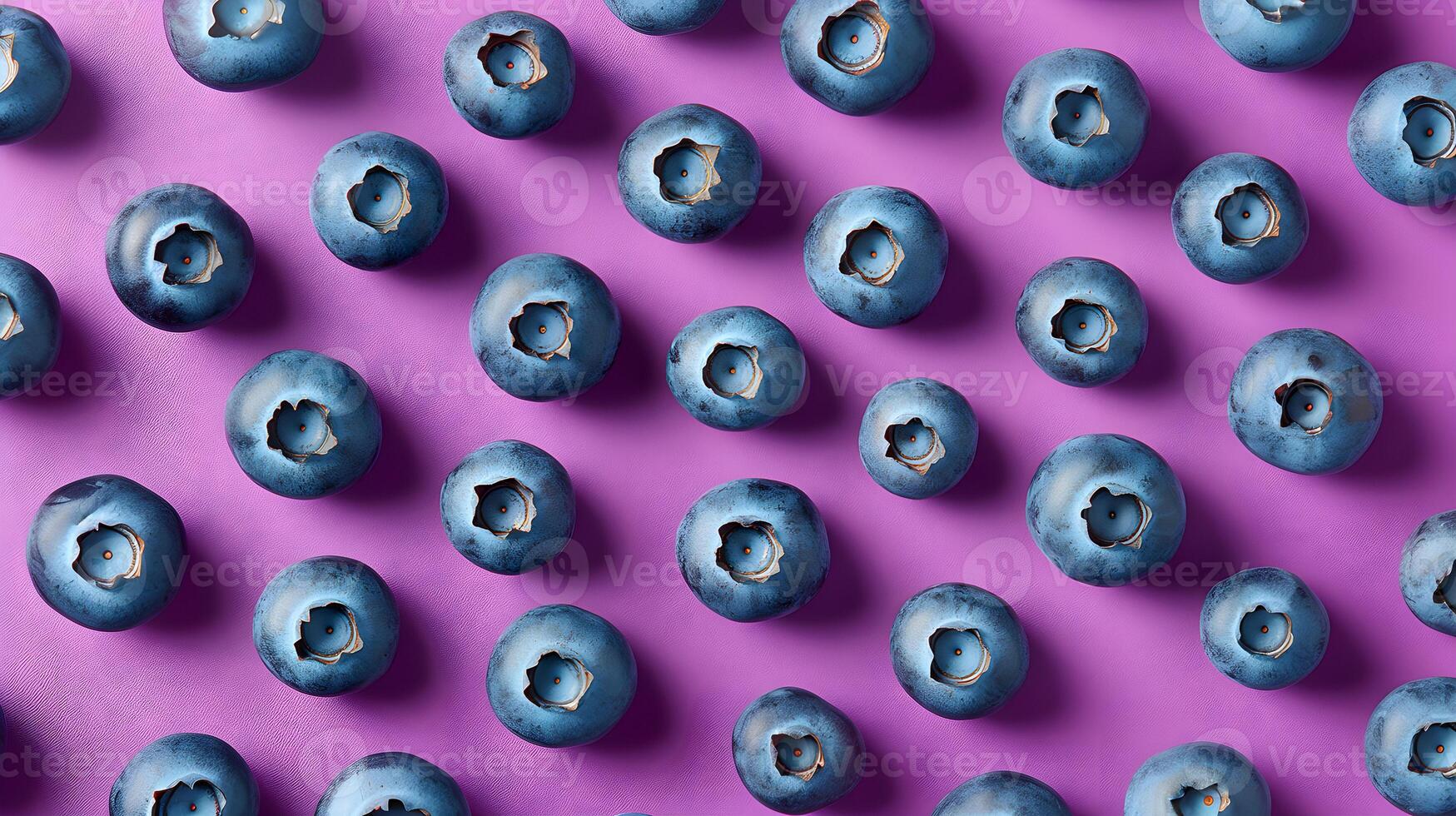 Blueberries pattern on a vibrant purple background showcasing their rich color and texture. photo
