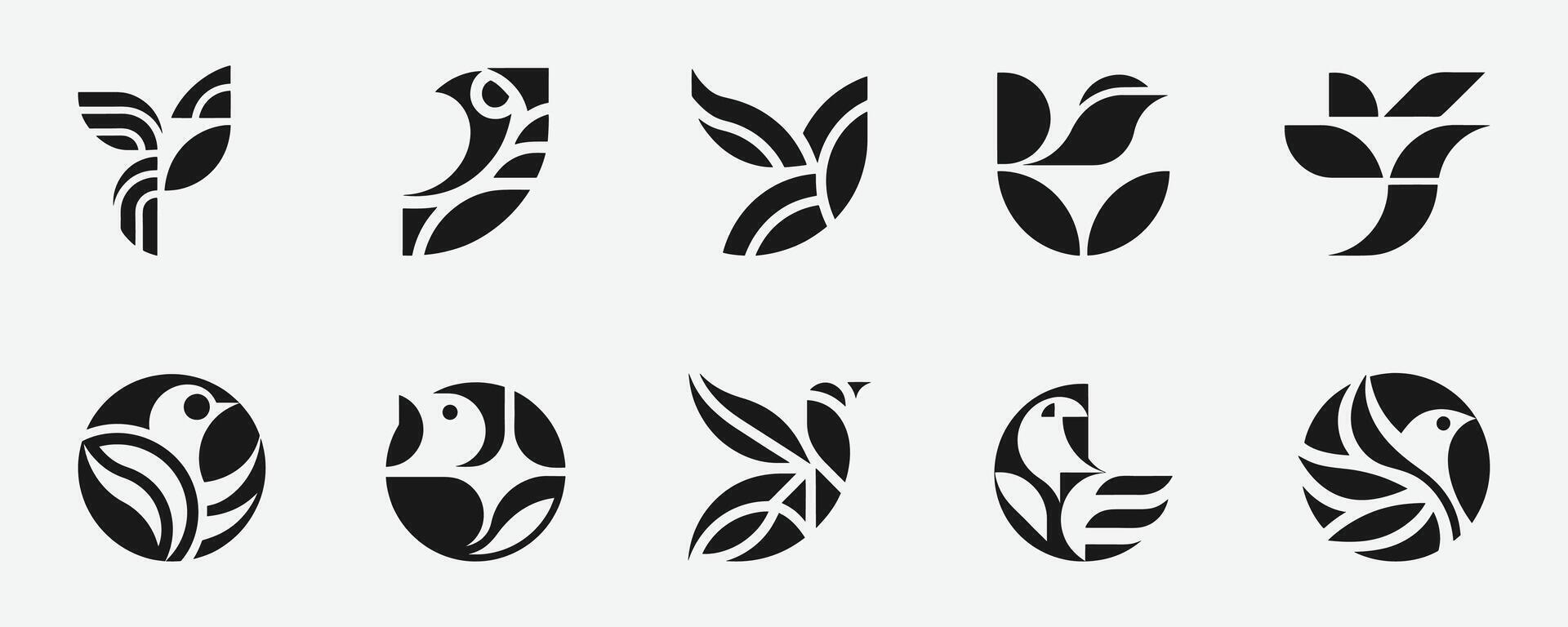 Abstract Bird Logos in Modern Geometric Style. Birds Logo Silhouette Set. vector