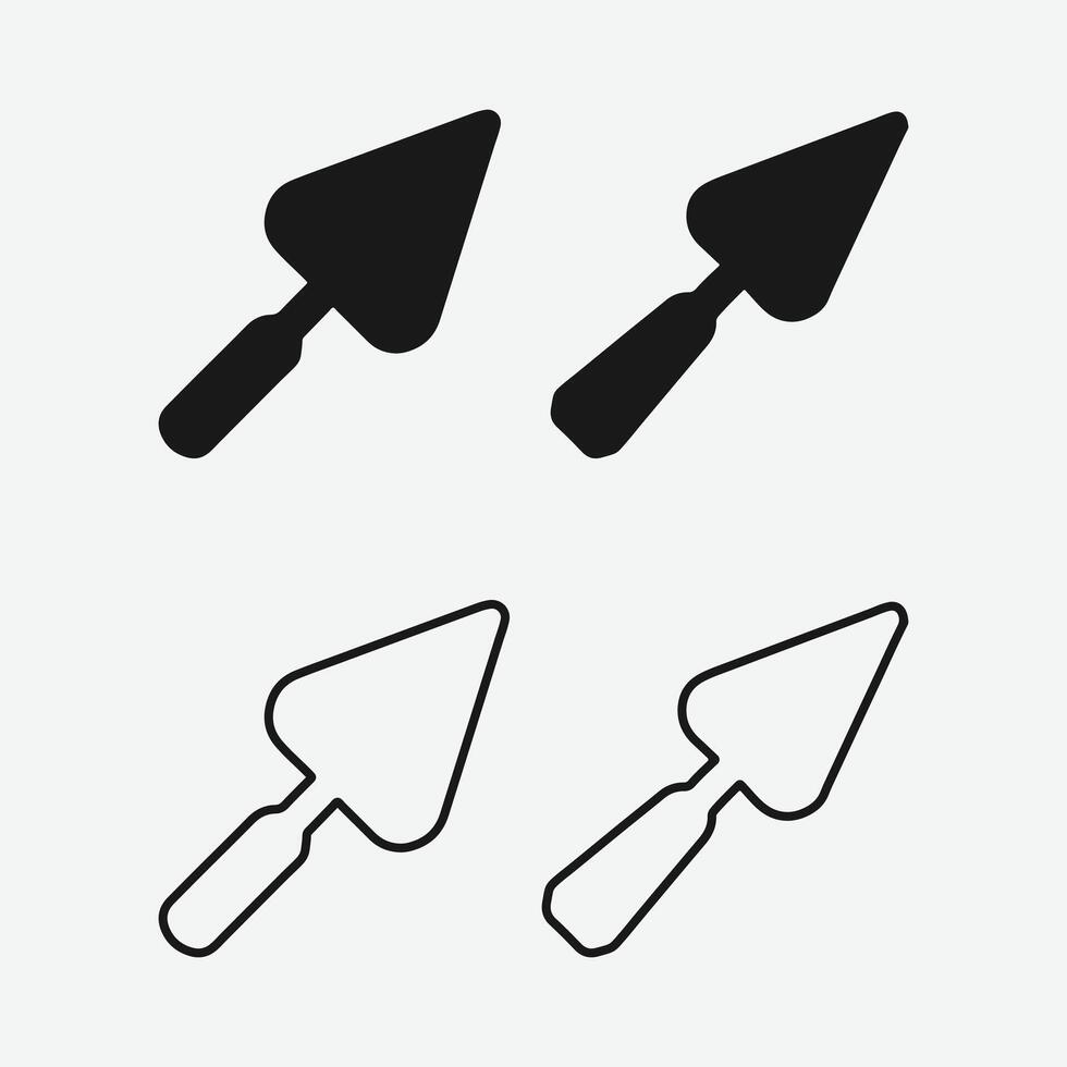 A set of gardening tools including a shovel trowel spade and rake isolated on a white background. Trowel icon Silhouette. vector