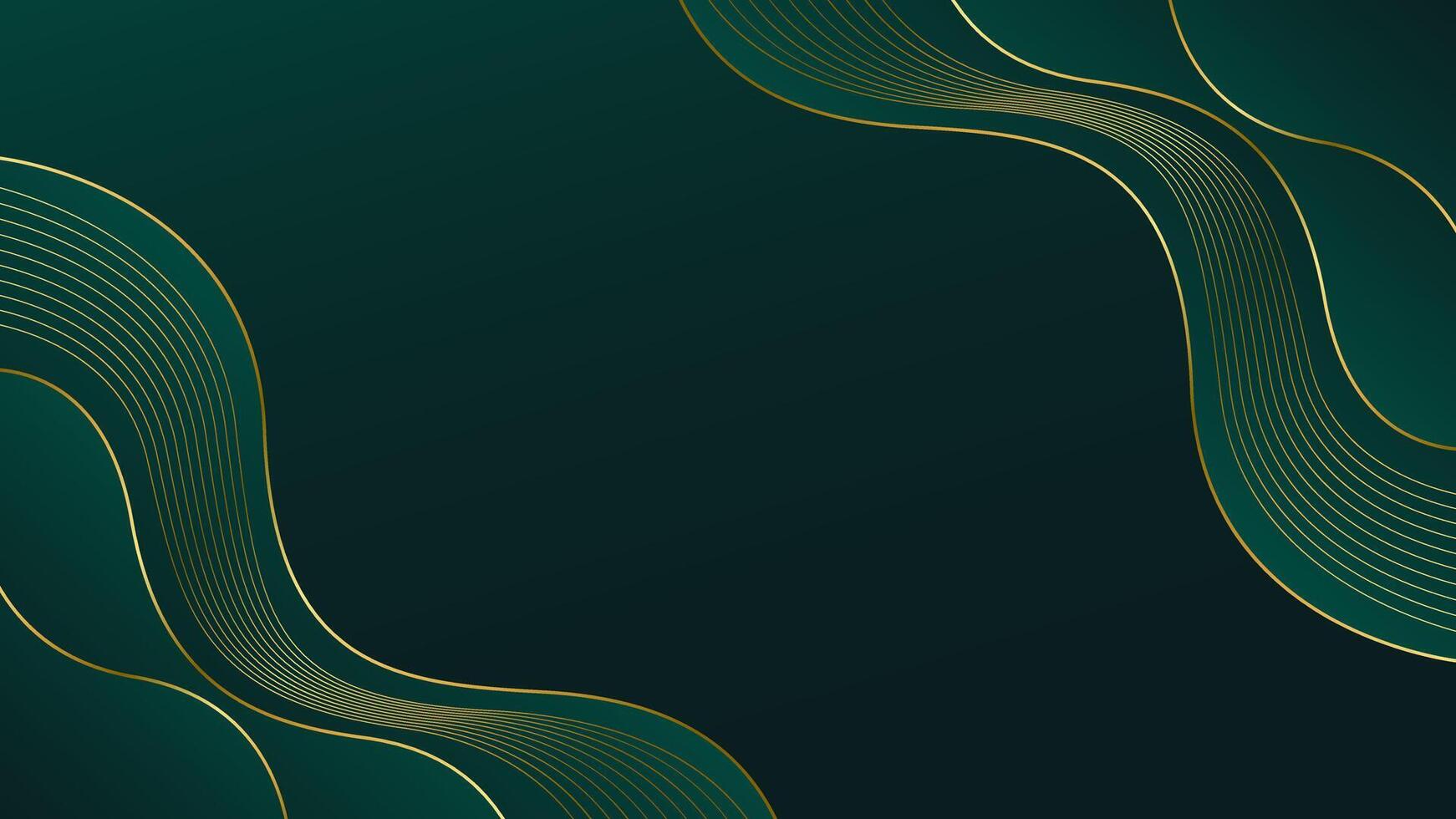Elegant Emerald Green Luxury Background with Gold Lines. A Modern wave wallpaper vector