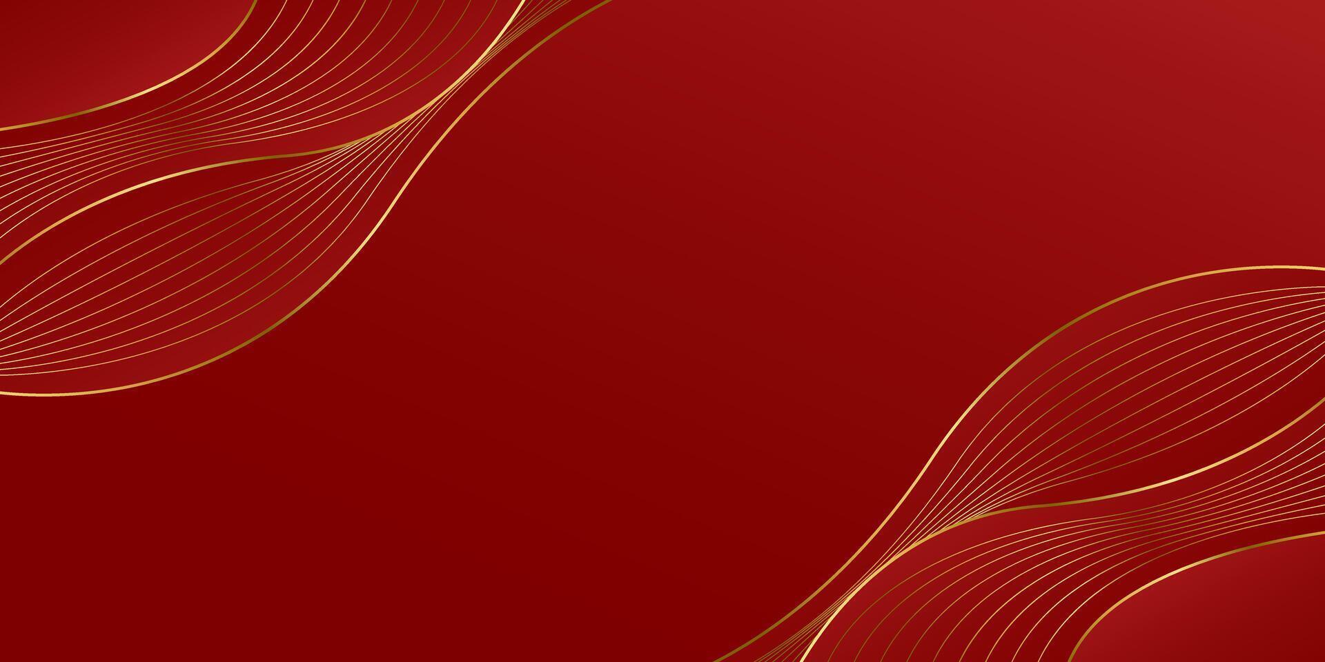 Elegant red luxury wave background with gold lines. Modern wallpaper design vector