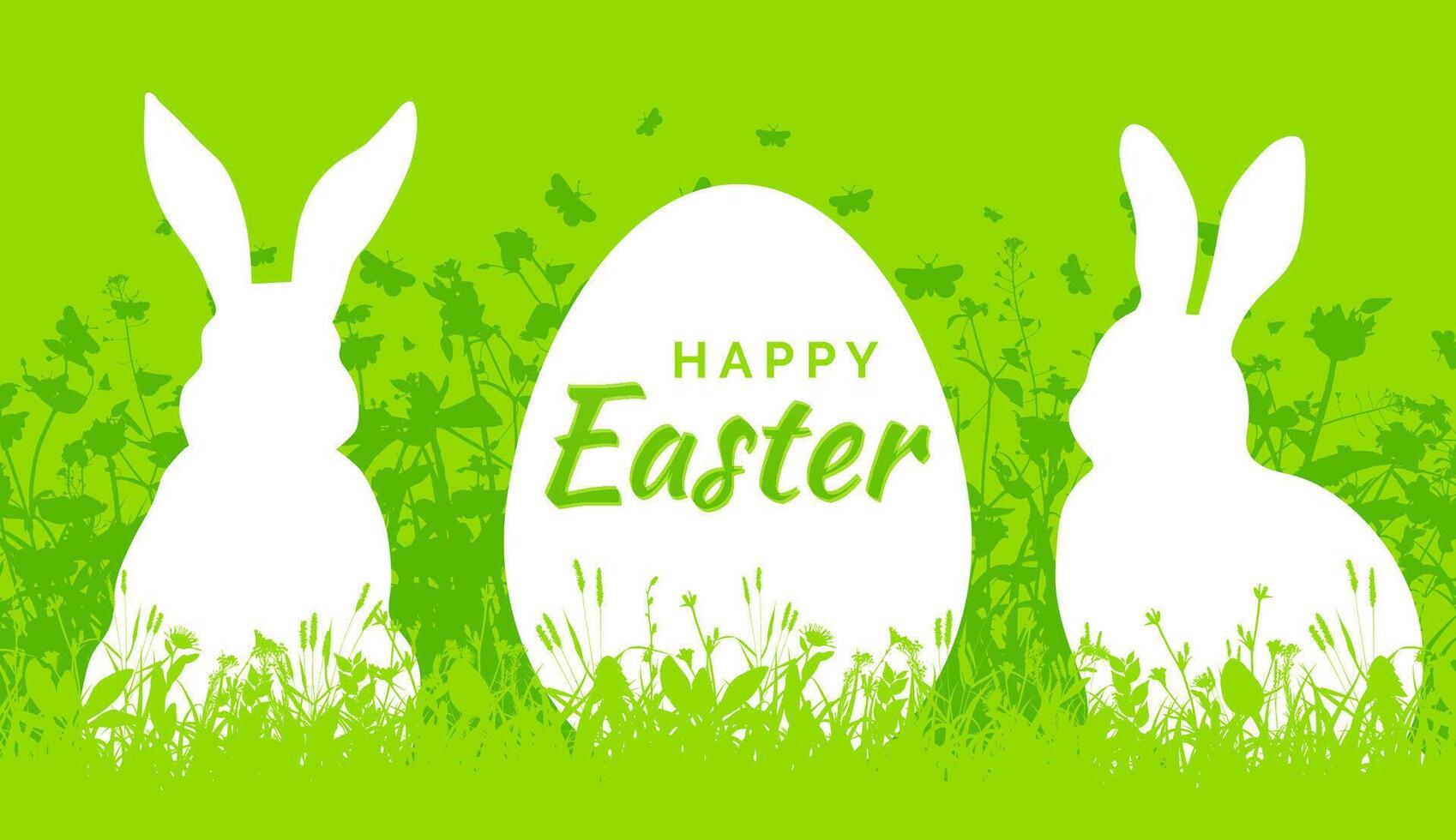 Happy Easter greeting card with Easter egg and bunnies vector