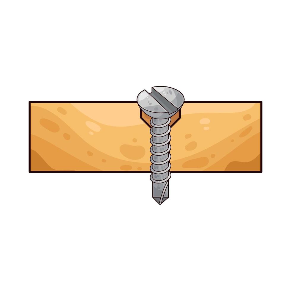 illustration of flat head screw on wood vector