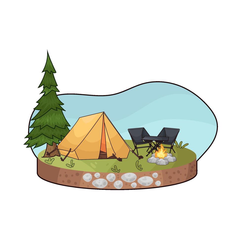 Illustration of tent near the pine tree vector