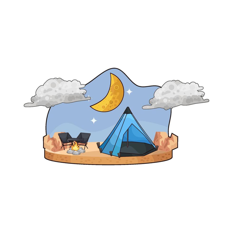 blue tent under moon illustration vector