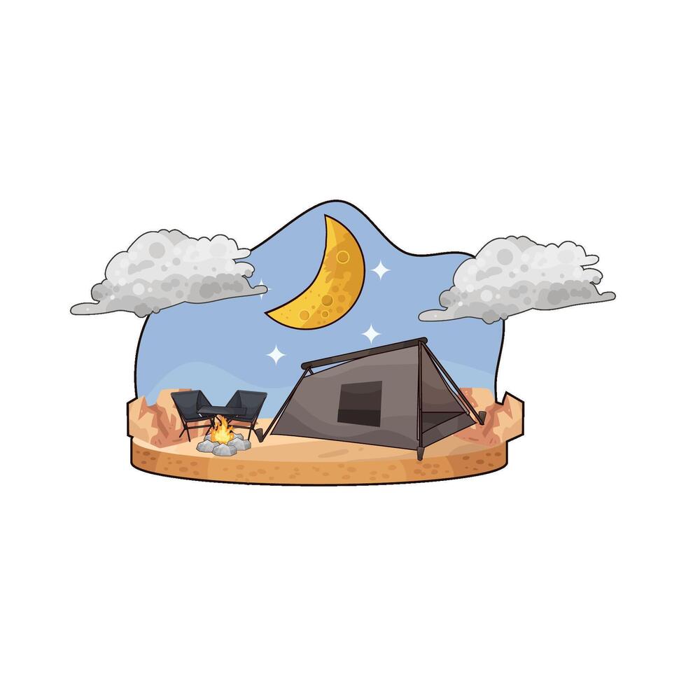 camping under the moon illustration vector