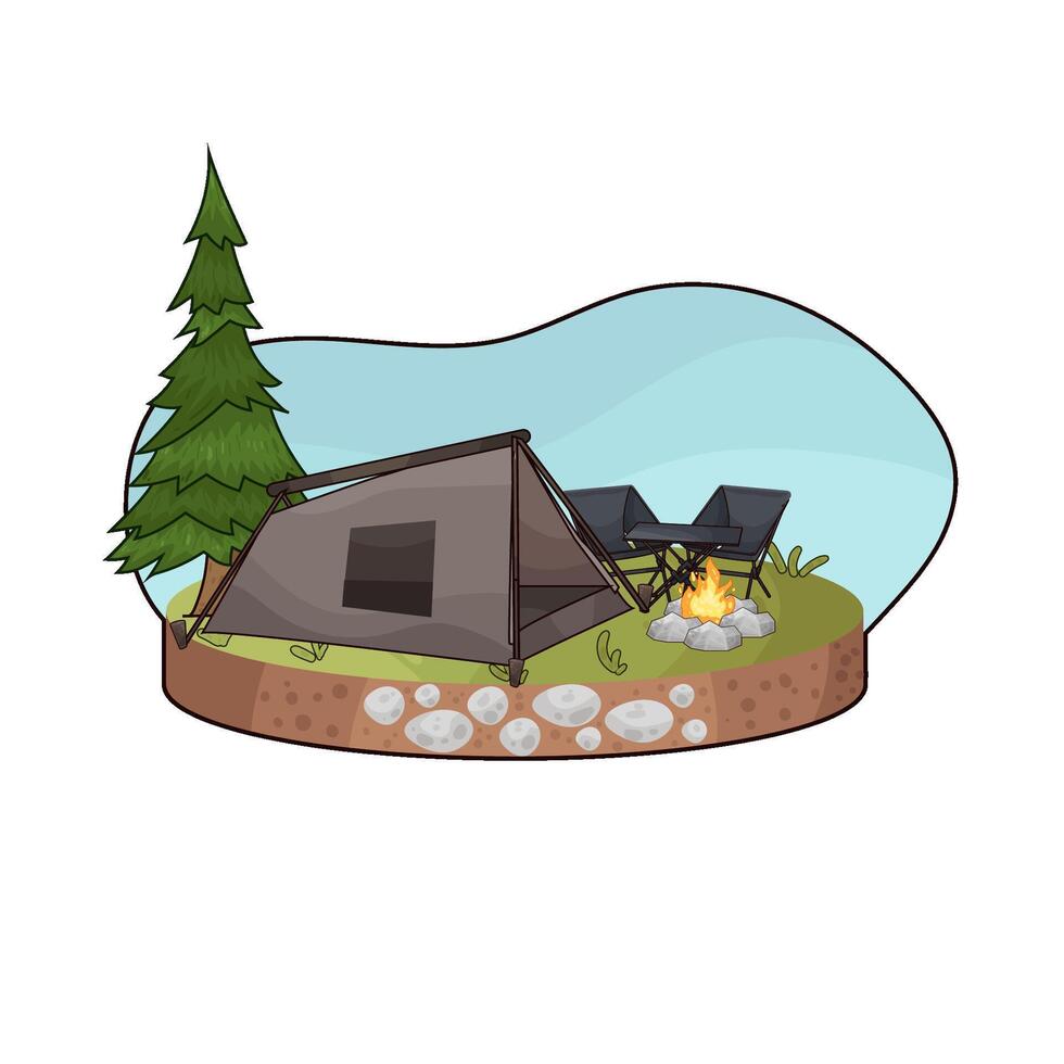 pine tree near camping tent vector