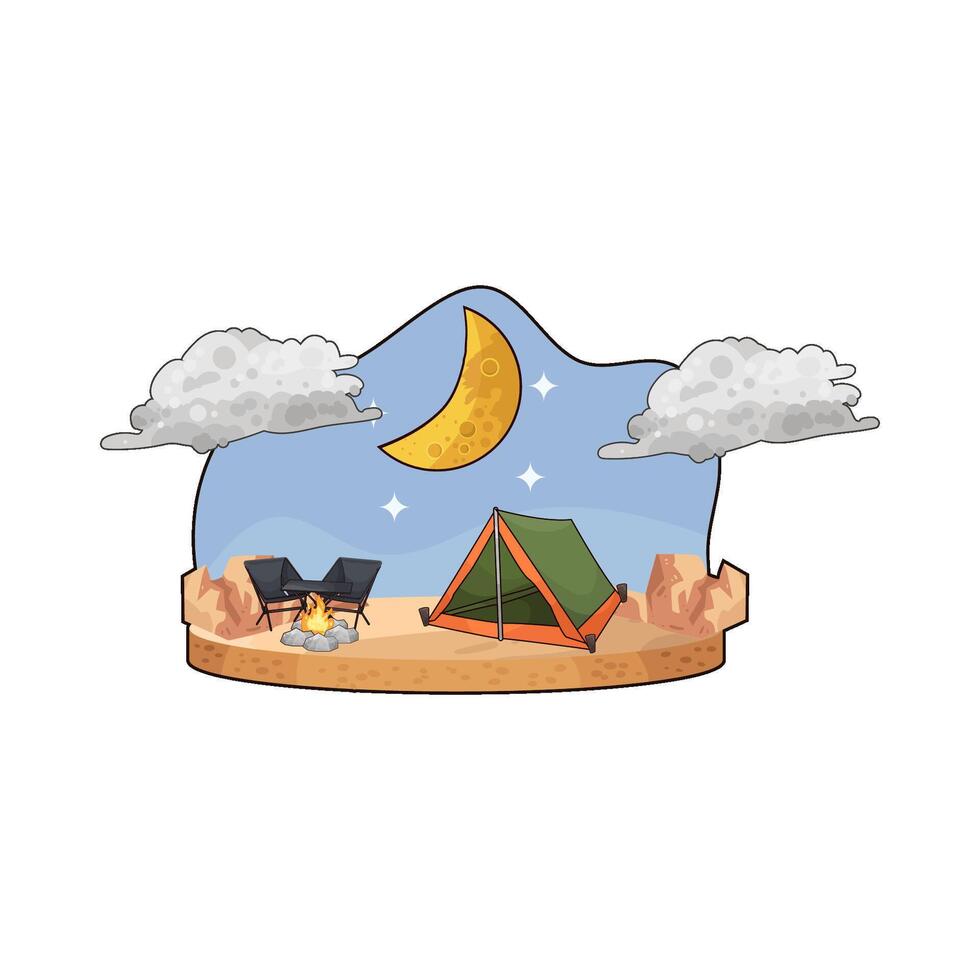 Illustration of camping under the moon vector