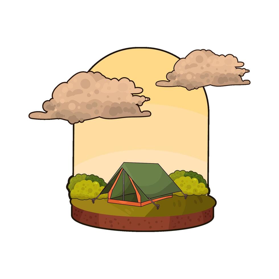 Illustration of camping tent under the clouds vector