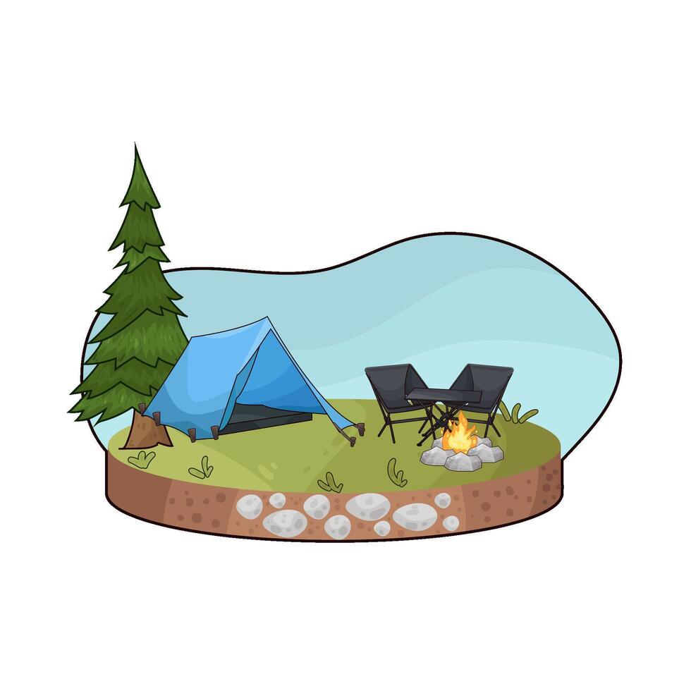 tent near the pine tree vector