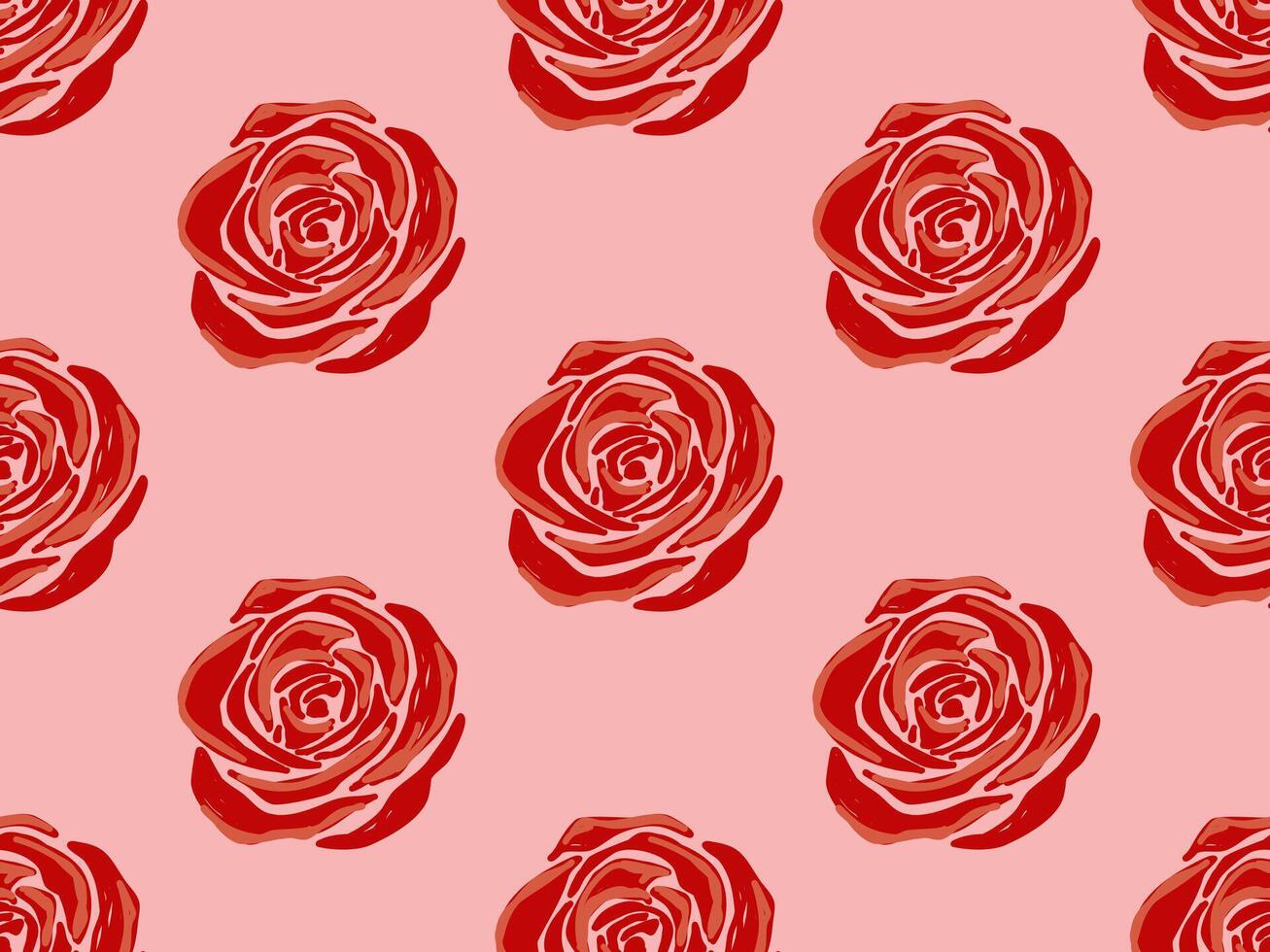 Seamless pattern of red roses on a pink background vector