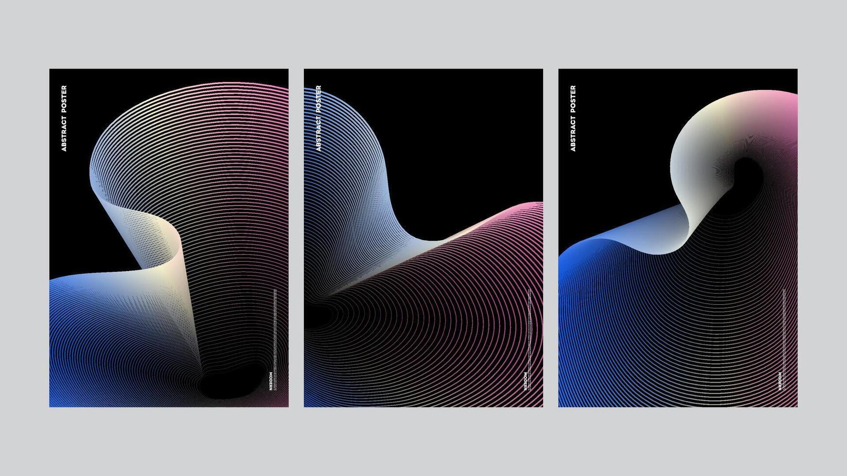 Abstract Gradient Line Art Posters, Futuristic Fluid Design template vector