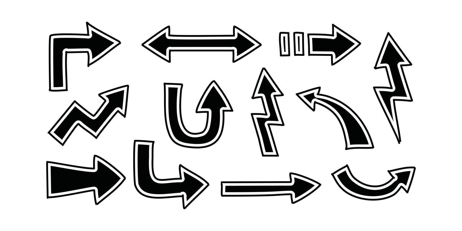 Set of Outline Arrows in Hand-drawn style . Arrow icon. Arrow. Cursor simple arrows vector