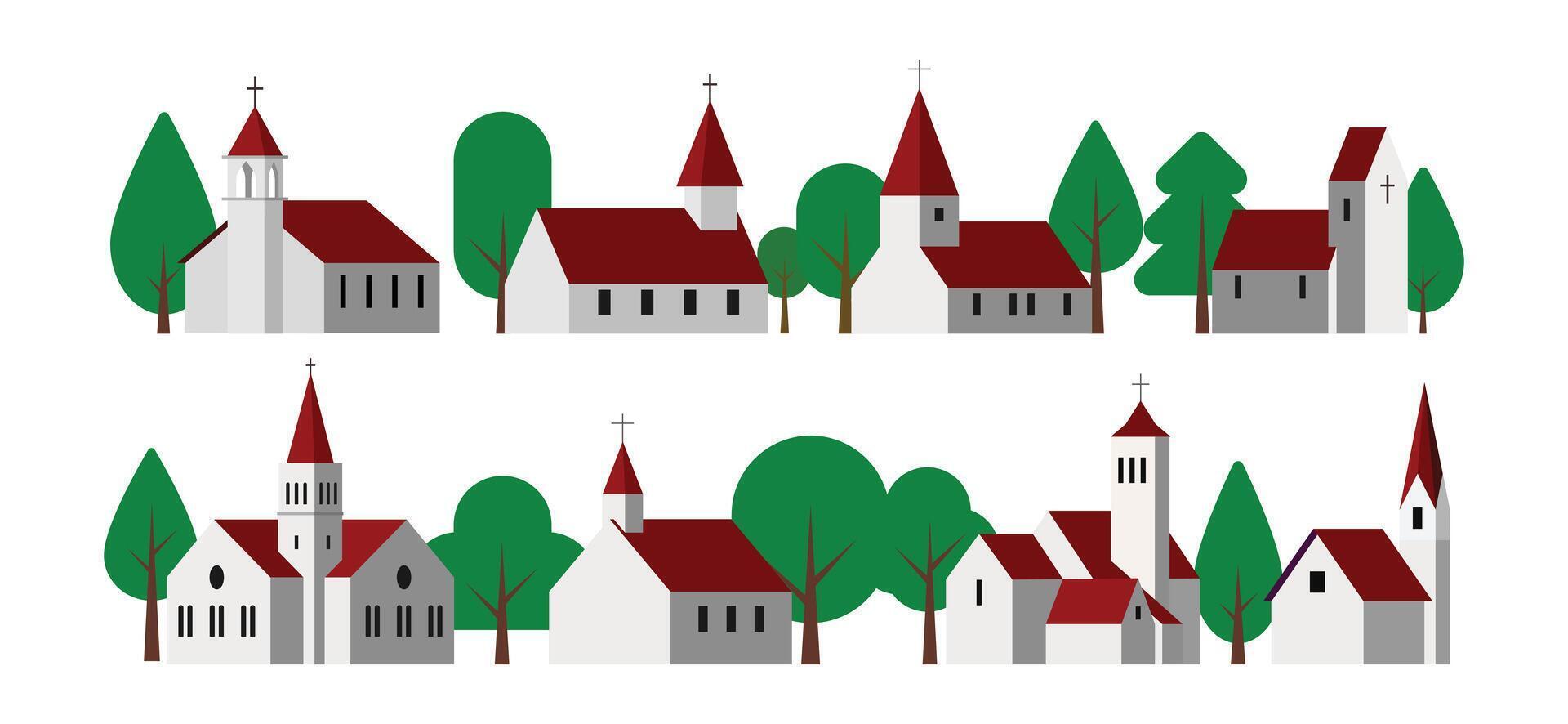 set of Church icon. Flat collection of Christian church, minimal illustration religion architecture building vector