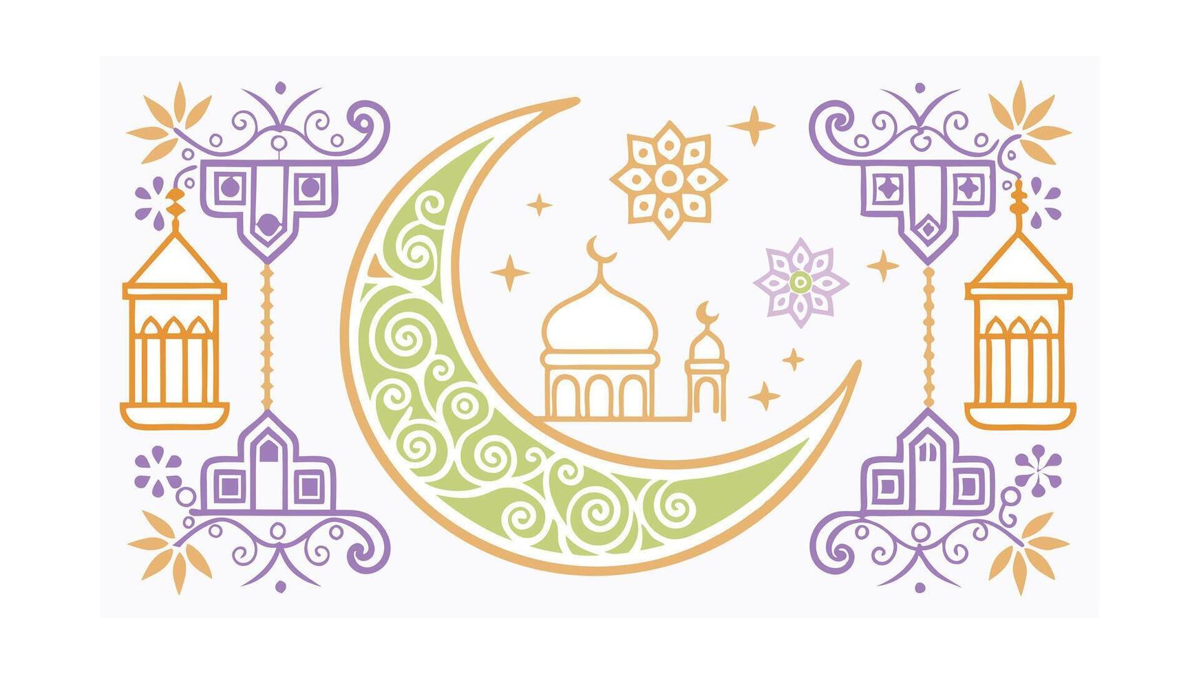 Islamic Crescent Moon Mosque Ramadan Lantern Festive Design vector