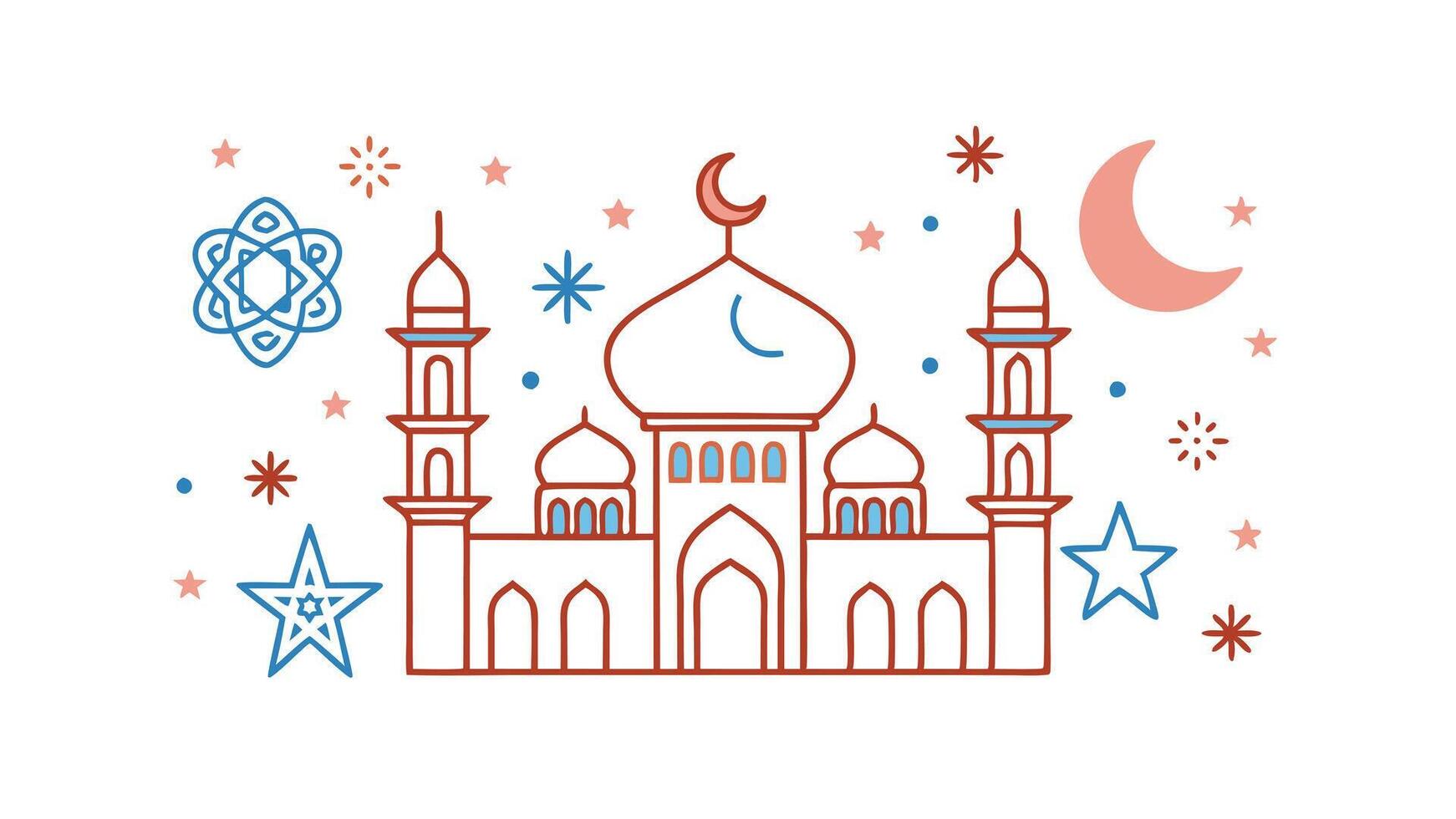 Mosque Silhouette, Night Sky, Stars, Crescent Moon, Festive Celebration vector