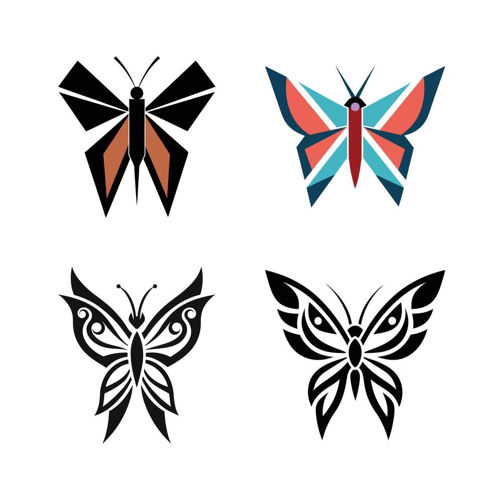 Geometric Butterfly Designs Abstract Insect Art Illustrations vector