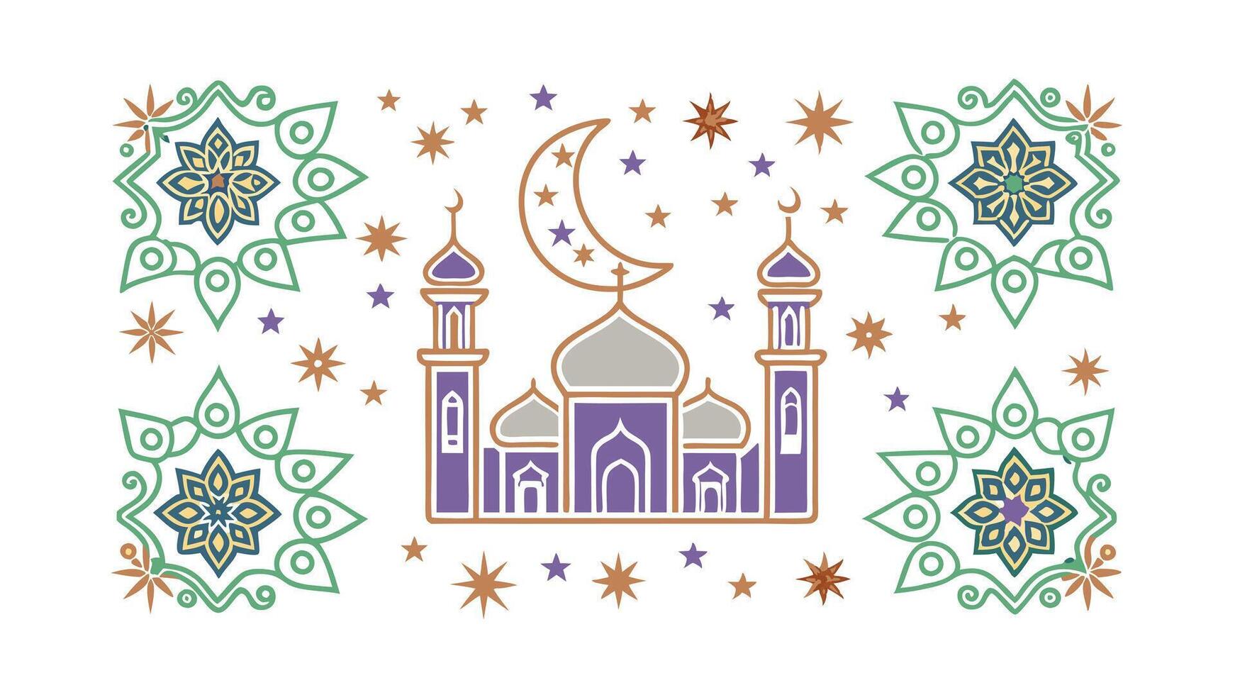 Islamic Mosque Crescent Moon Stars Night Floral Design vector
