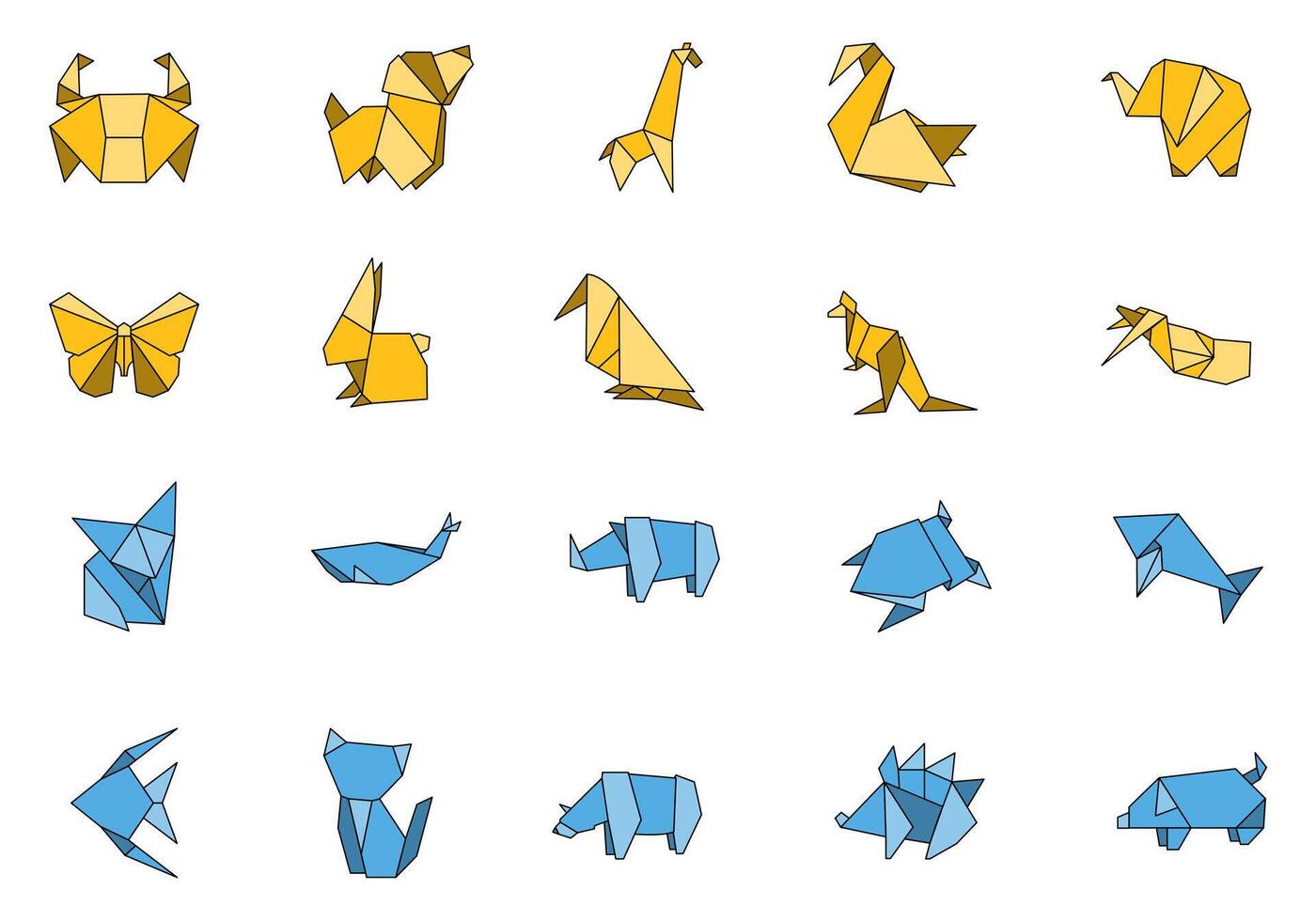 Colored Animals Origami Element Set vector