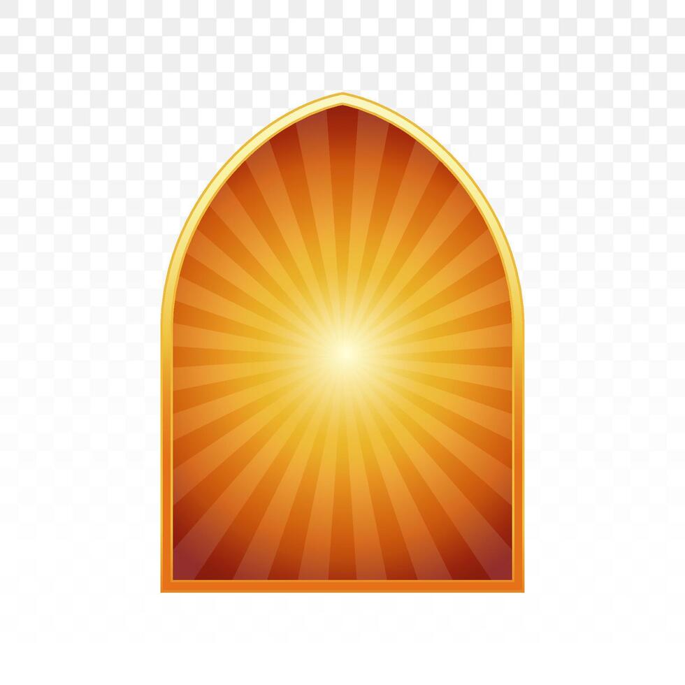 Islamic windows with starburst effect background. Arabic muslim frame oriental flat style. For modern greeting card template, ramadan Kareem, eid mubarak, social media, banner illustration vector