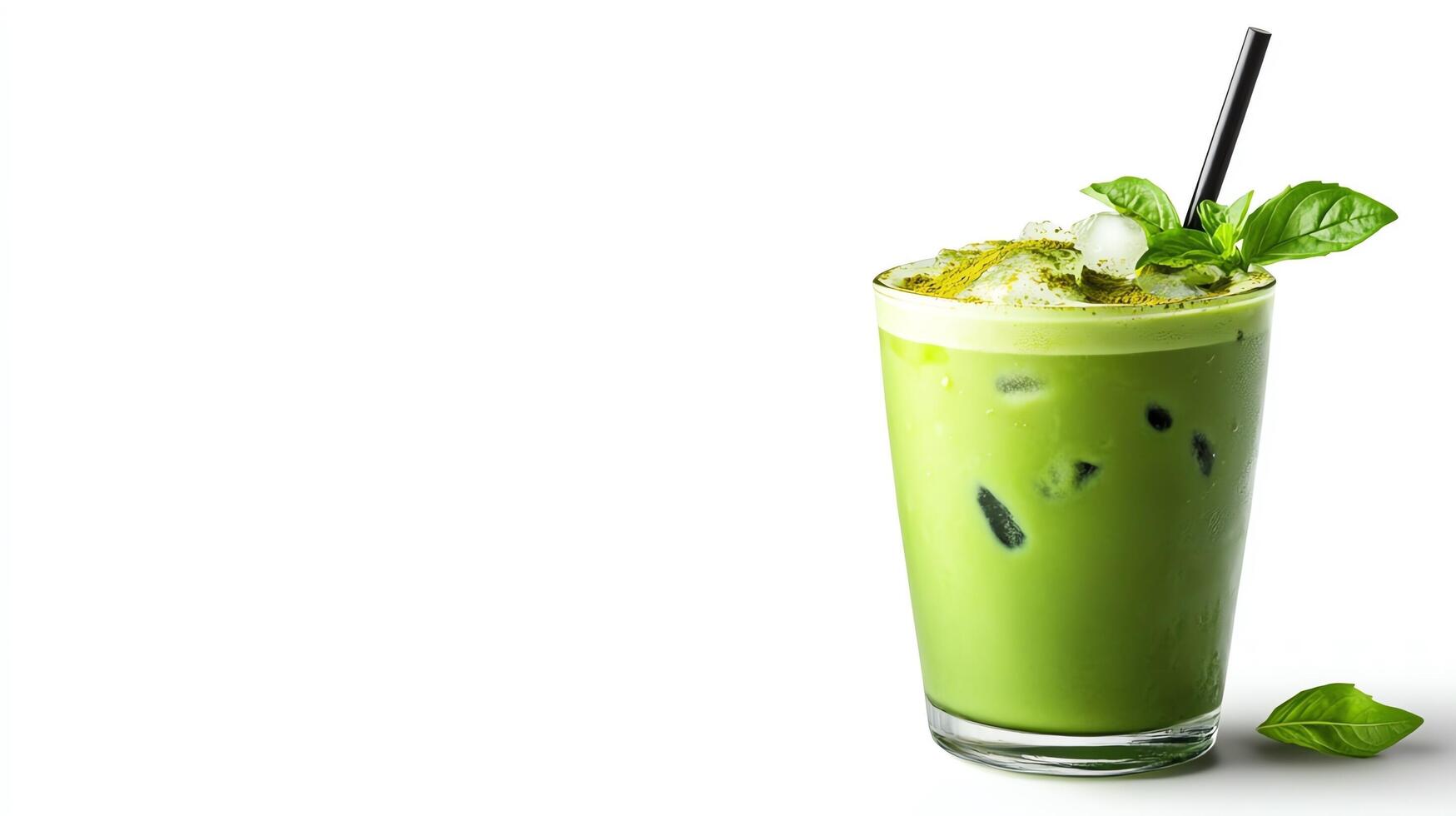 Refreshing green beverage with ice and mint. photo