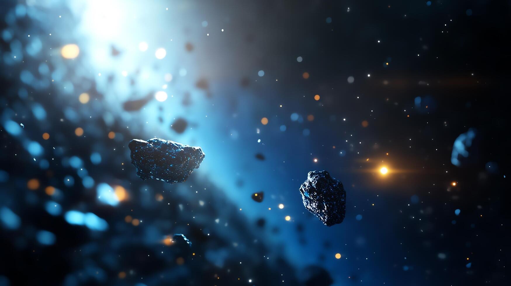 Colorful asteroids drifting in cosmic space. photo