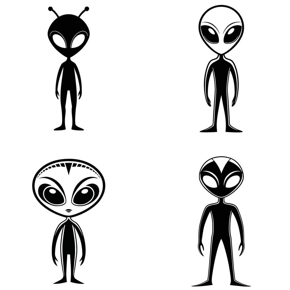 UFO Alien Silhouette Eerie Outer Space Creature vector