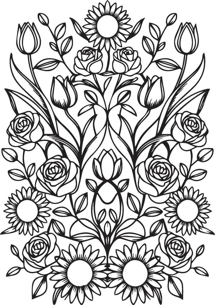 Flower pattern. Black and white illustration. vector
