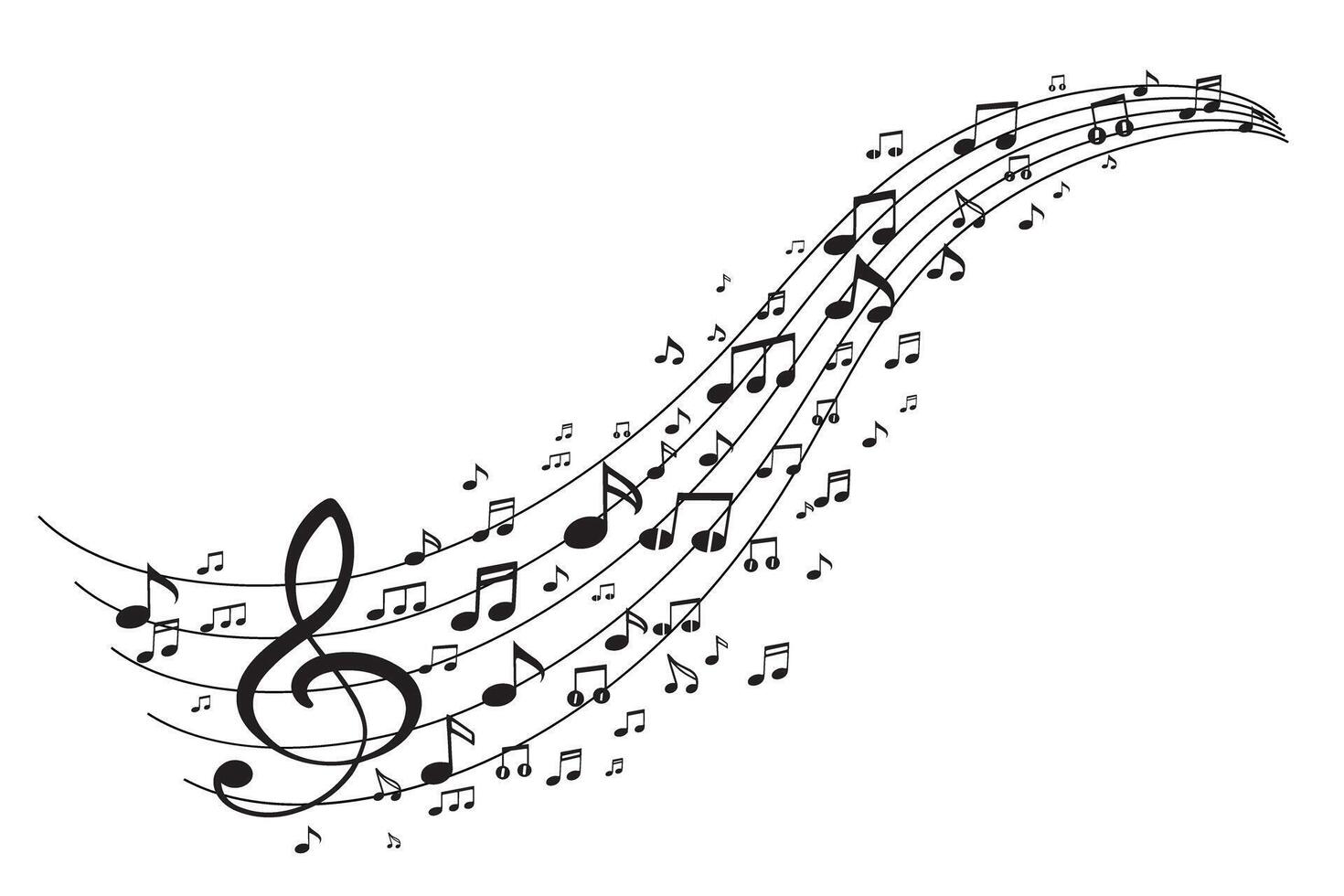 Music notes and sound waves black and white silhouette graphic design isolated vector