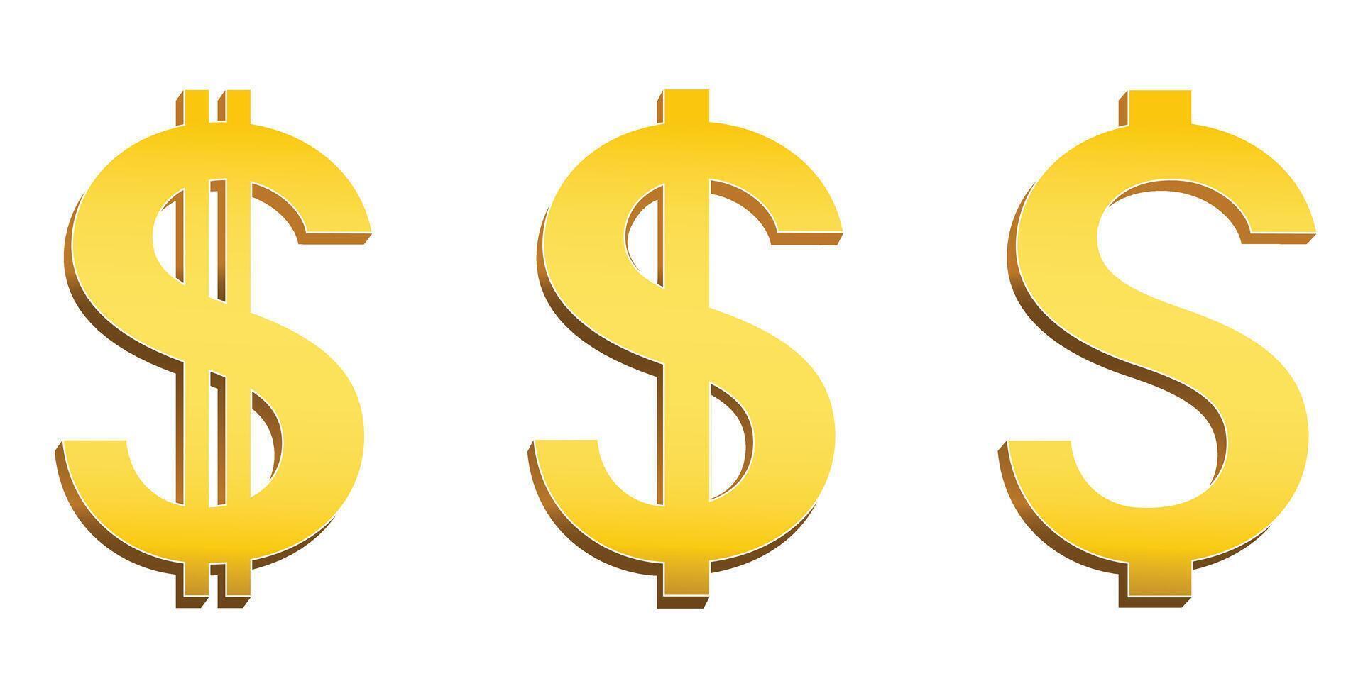 Gold Dollar Signs or Symbol on a White Background vector