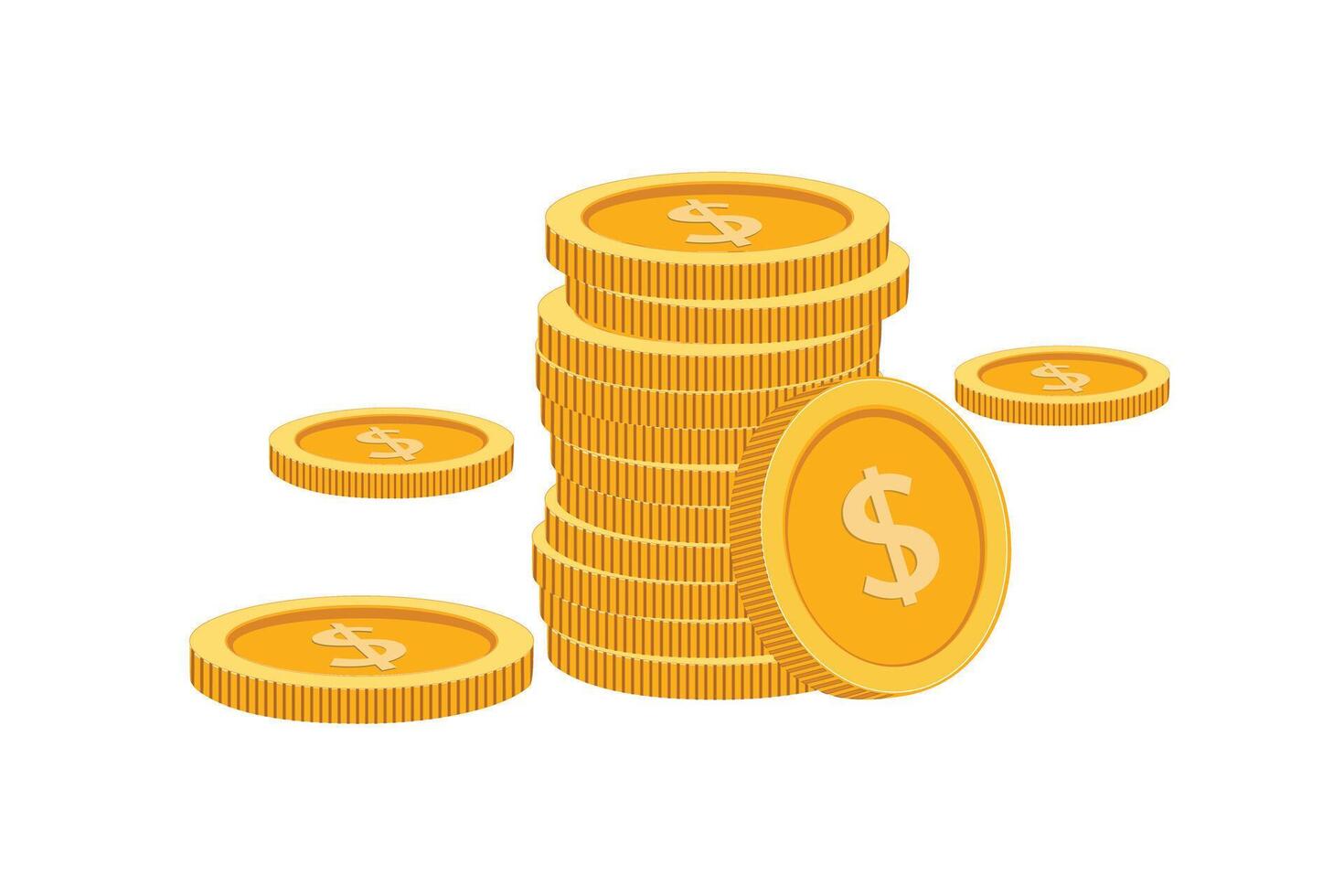 Golden Dollar Coins Stacked Wealth and Success Illustrating with Transparent vector