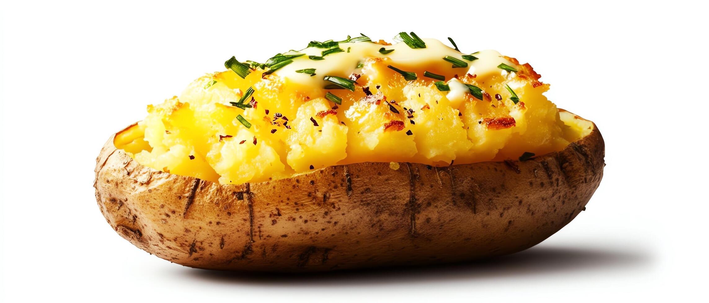 Delicious baked potato with creamy topping. photo