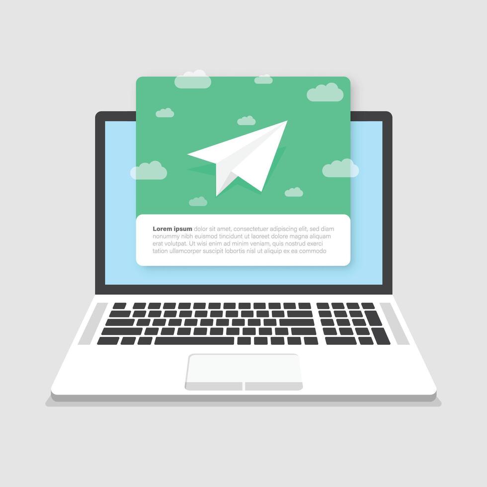 Laptop with paper plane icon on screen vector
