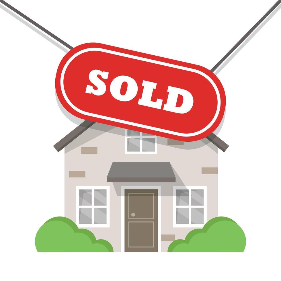 A house with a sold sign hanging from a rope vector