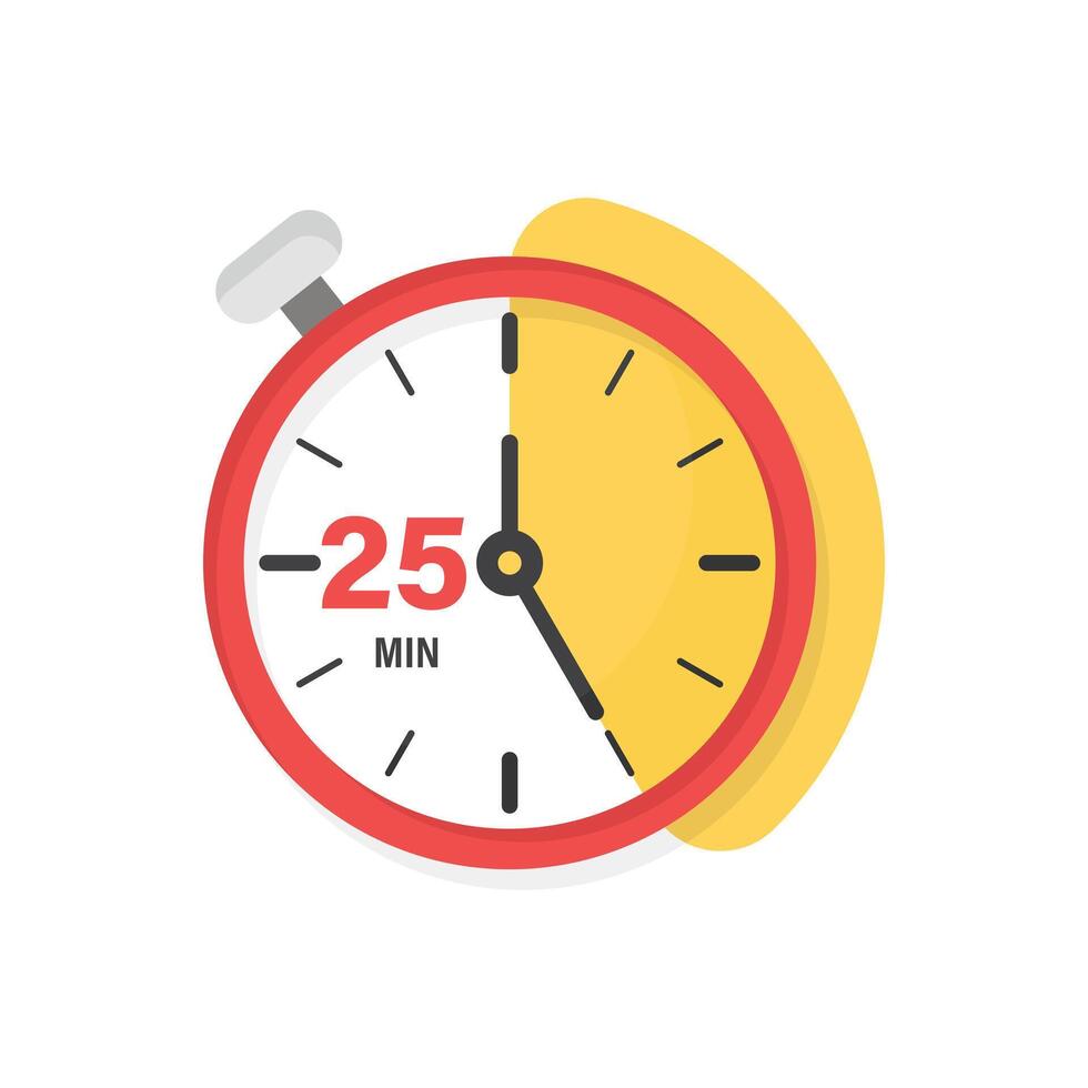 A stopwatch with the time 25 minutes on it vector