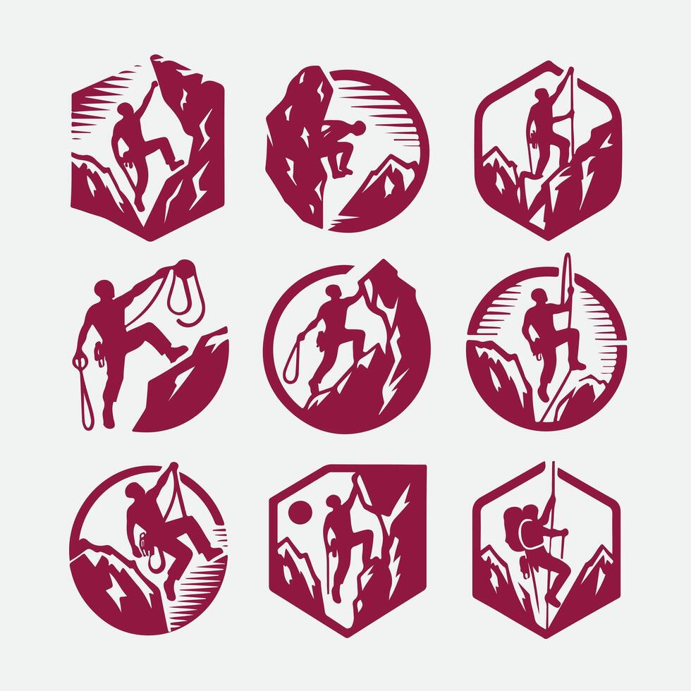 Skyward Scramble Rock Climbing Collection Logo Design vector
